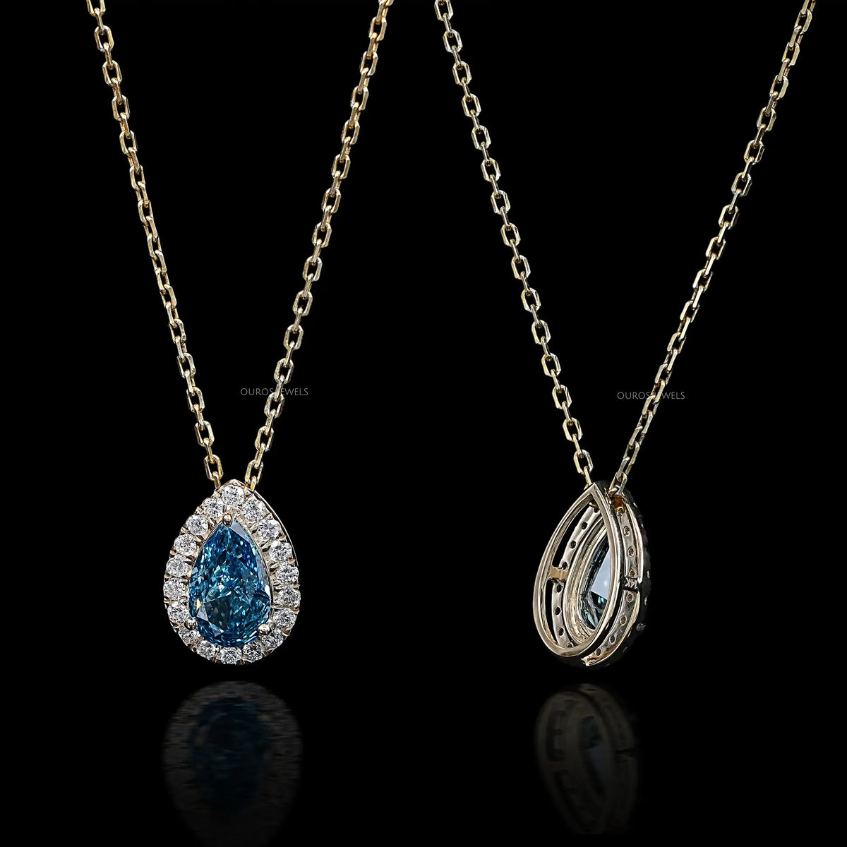 Blue Pear Lab Diamond Halo Pendant Necklaces