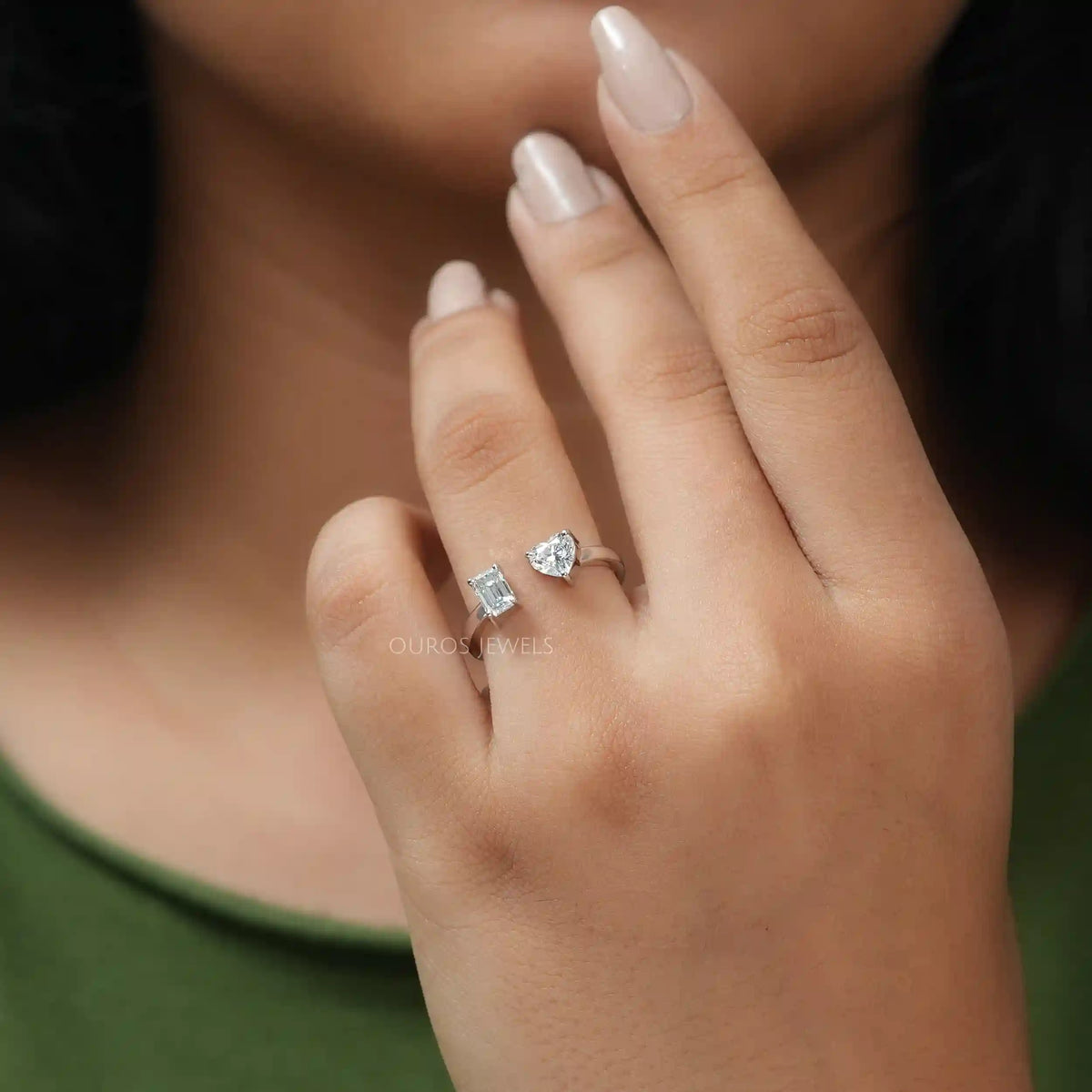 Emerald & Heart Cut Lab Grown Diamond Toi Et Moi Ring
