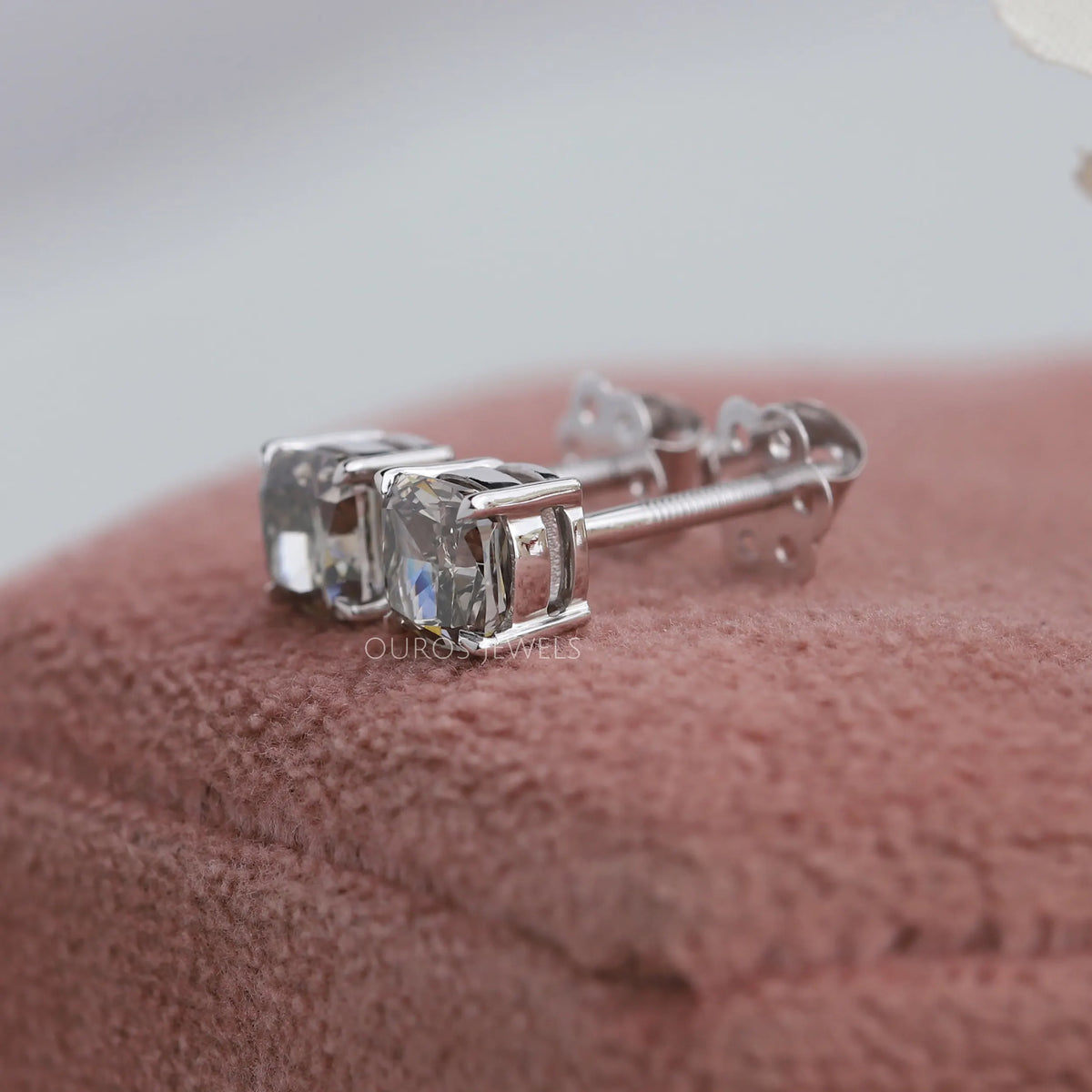 Olive Cushion Cut Solitaire Diamond Stud Earrings