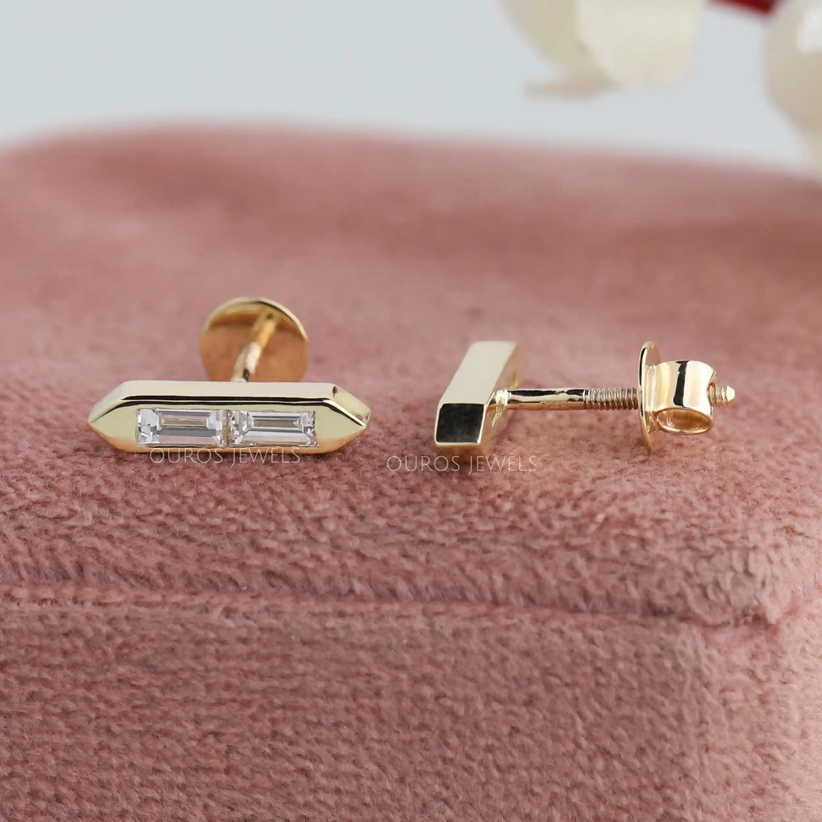 Baguette Cut Lab Grown Diamond Bar Stud Earrings Earrings