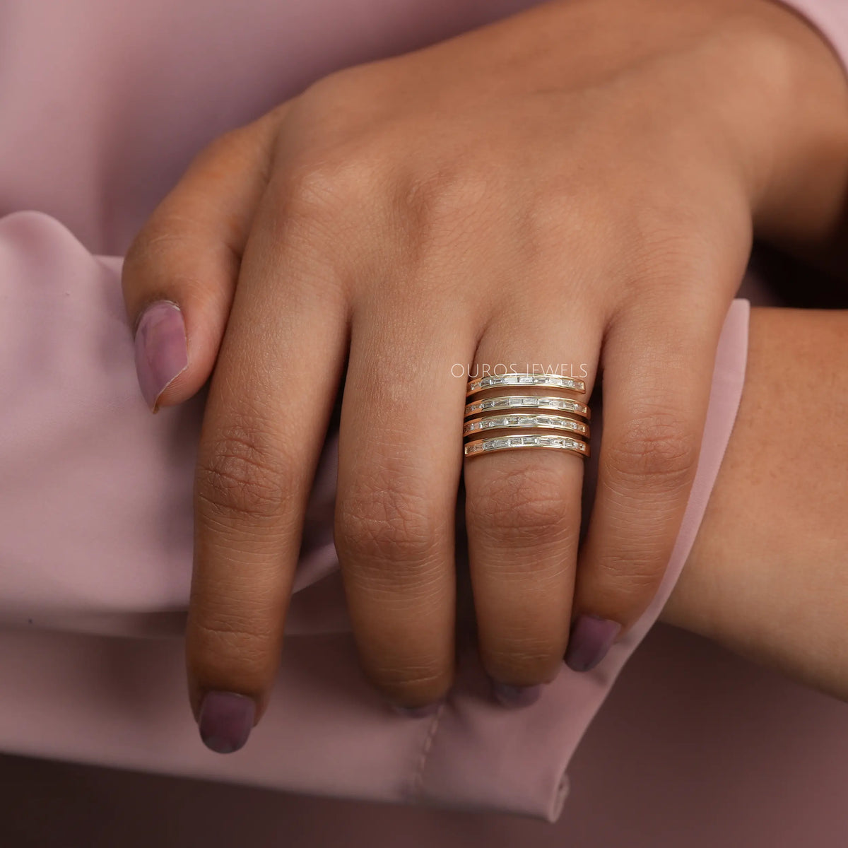 Baguette Cut Lab Diamond Spiral Band Rings