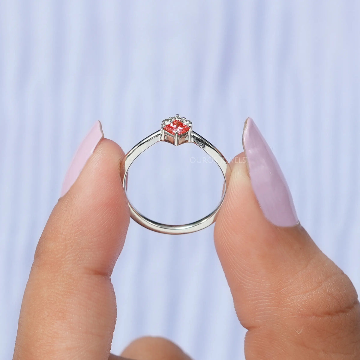 Pink Princess Cut Curved Dainty Ring
