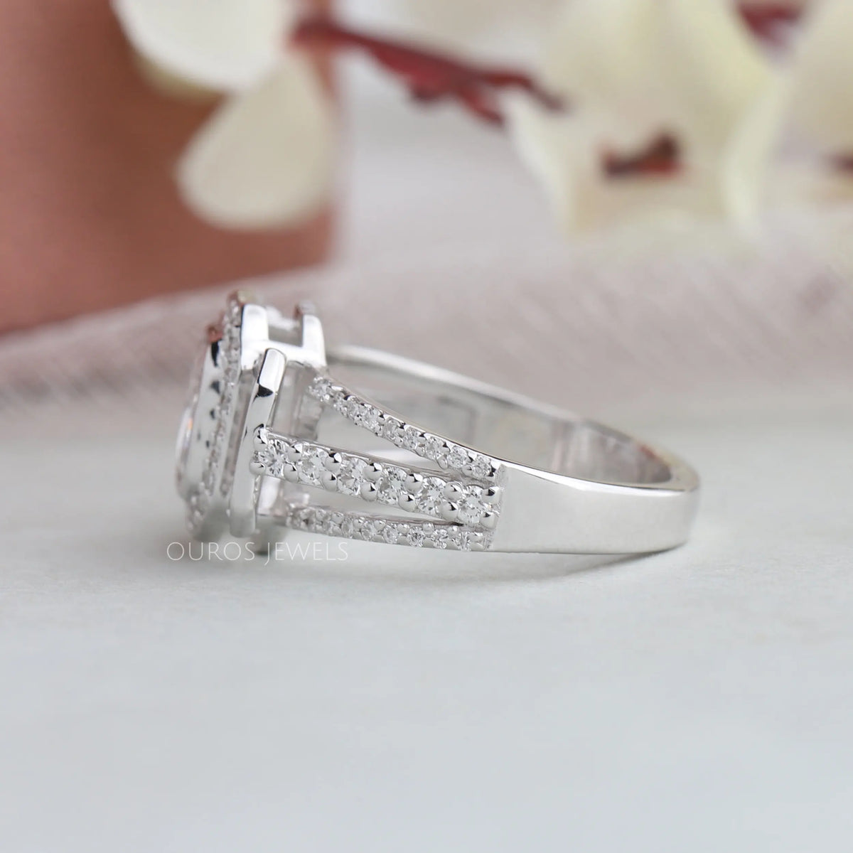 Radiant Cut Cluster Diamond Engagement Ring