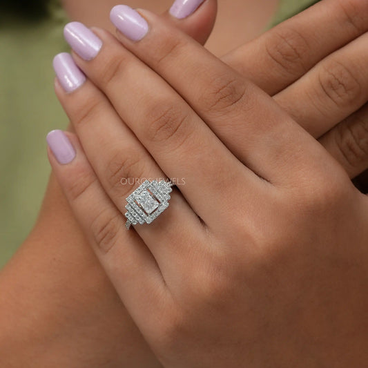 Radiant Cut Halo Diamond Solitaire Accent Ring