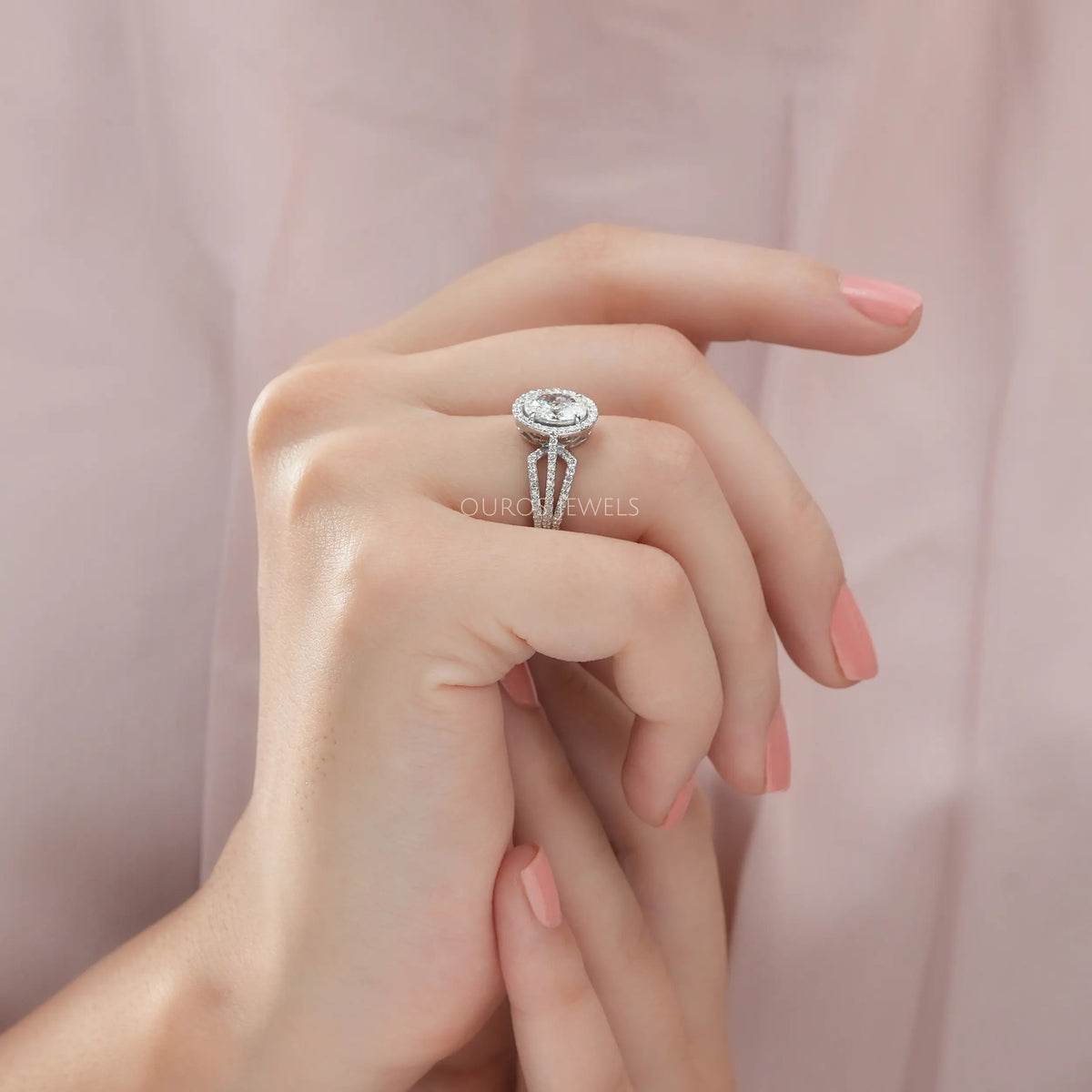 Oval Cut Halo Lab Grown Diamond Engagement Ring