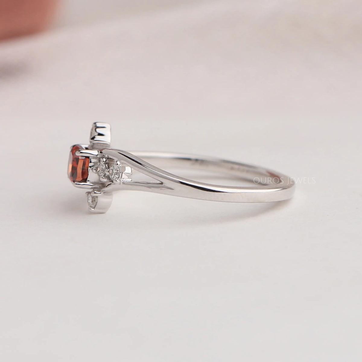 Red Cushion Cut Cluster Diamond Ring