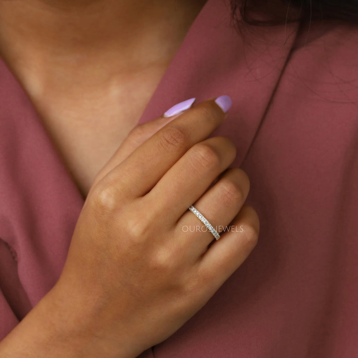 Round Cut Lab Grown Diamond Half Eternity Wedding Band