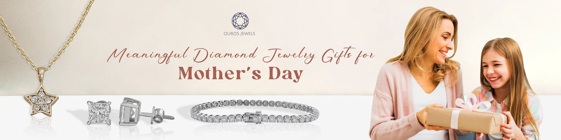 Image showing a daughter gifting her mother a beautiful lab-grown diamond jewelry piece for Mother's Day, celebrating love and appreciation