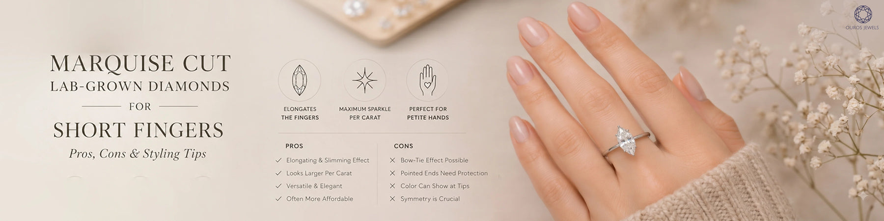 Marquise Cut Lab-Grown Diamonds for Short Fingers