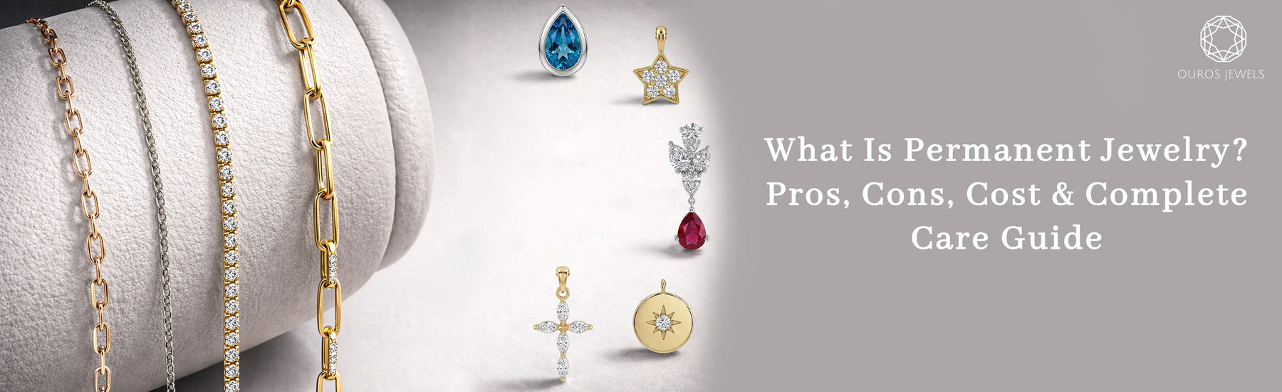 What is permanent jewelry guide with cable chains, tennis chains and lab grown diamond charms by Ouros Jewels