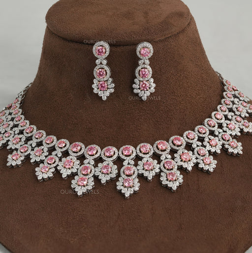 Pink Round Cut Lab Diamond Bridal Necklace Set Necklaces