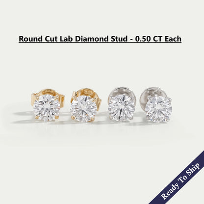Round Cut Lab Grown Diamond Stud Earrings Earrings