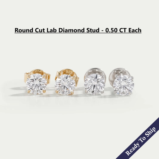 Round Cut Lab Grown Diamond Stud Earrings Earrings