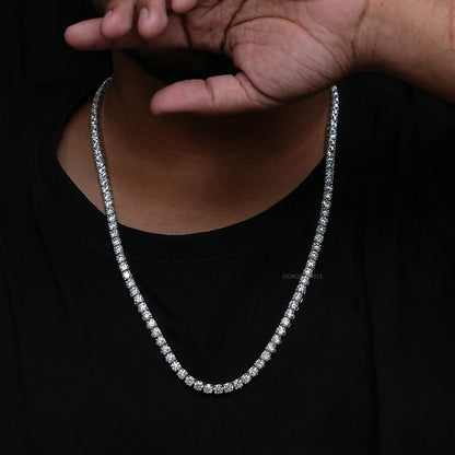 Round Cut Lab Diamond Tennis Necklace For Men's