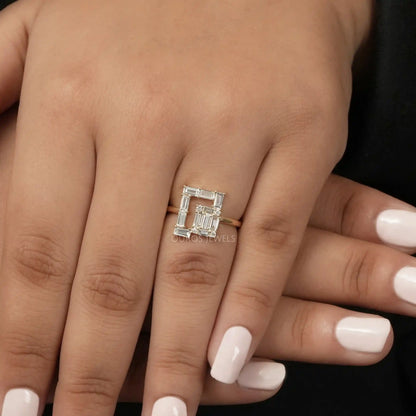 Baguette Cut Lab Grown Diamond Cluster Engagement Ring