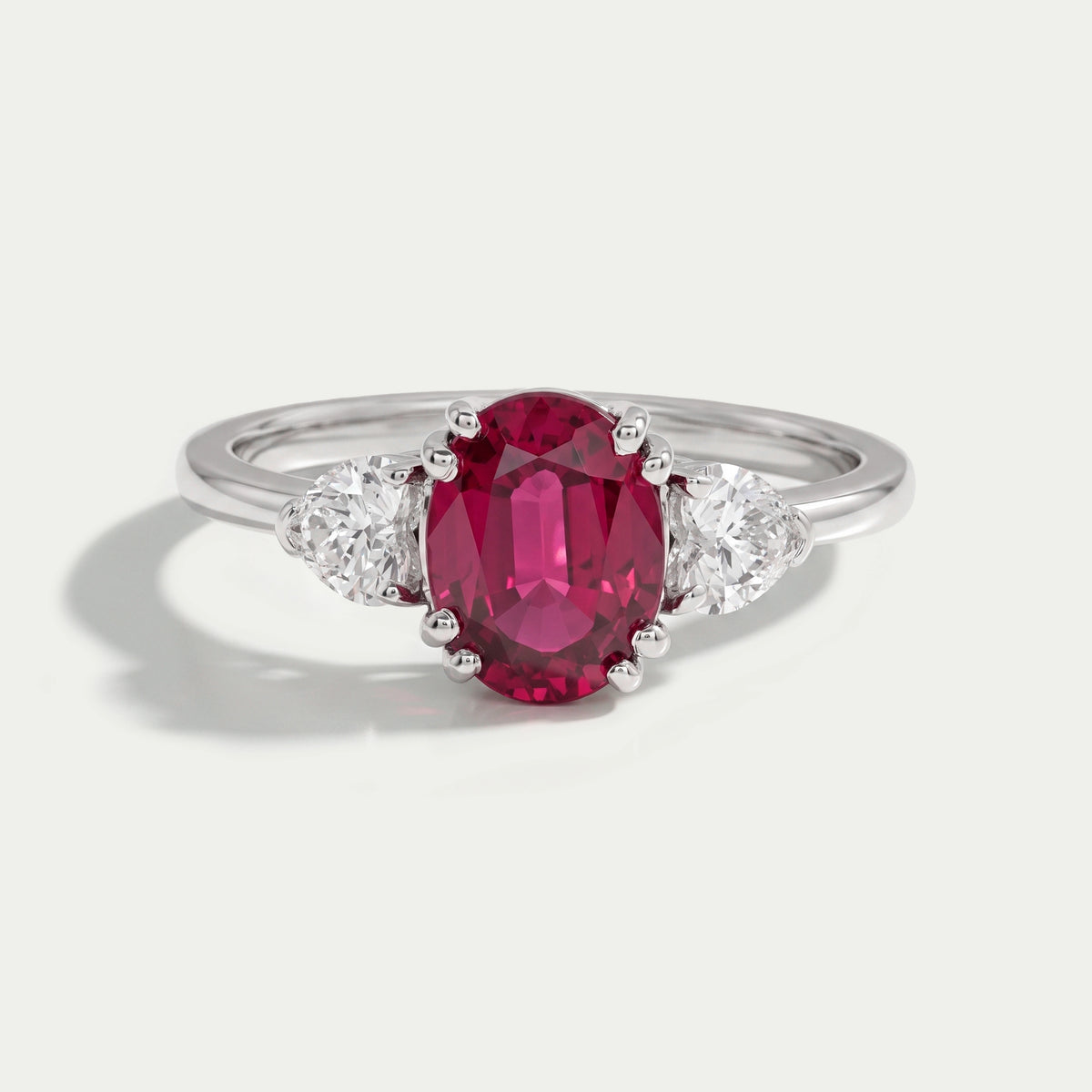Oval Cut Red Ruby Three Stone Ring Ring