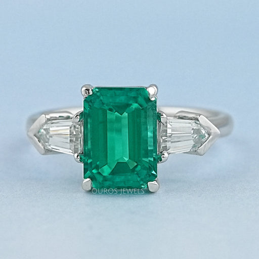 Three-Stone Emerald And Bullet Cut Diamond Ring Ring