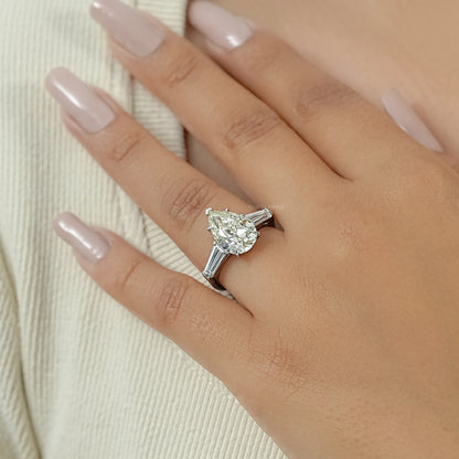3 Stone Old Mine Pear Diamond Engagement Ring