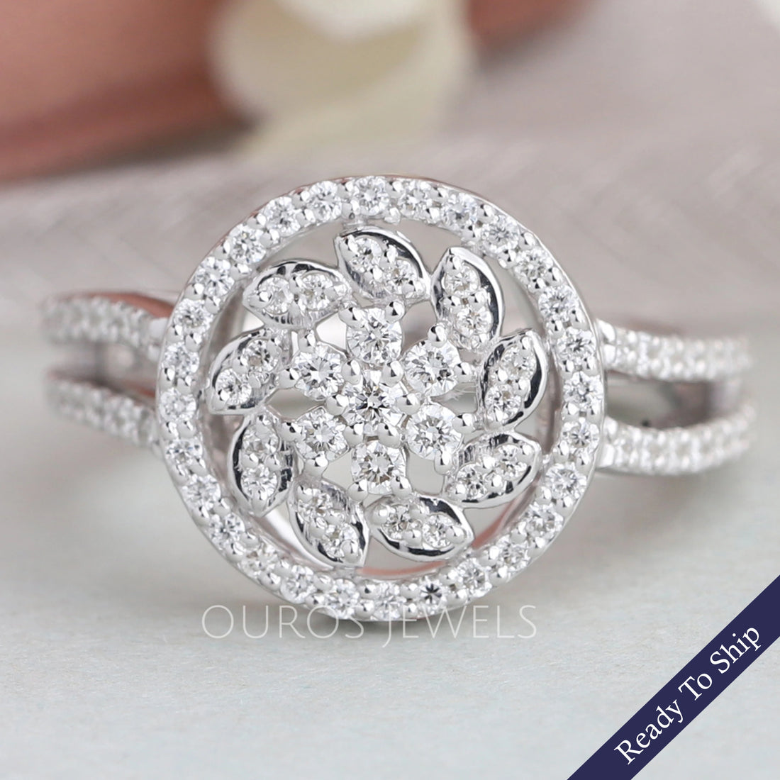 Cluster Round Cut Diamond Halo Engagement Ring