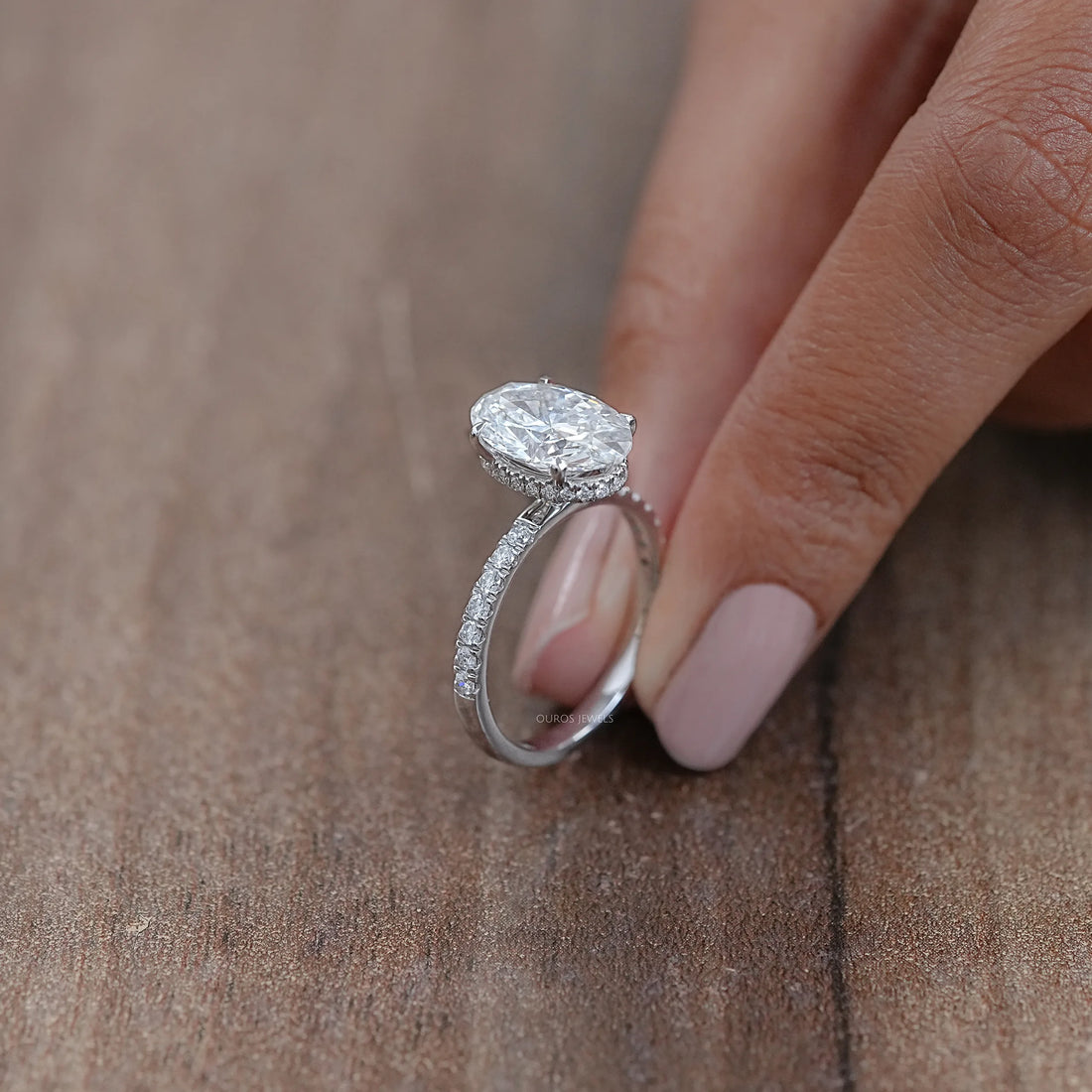 Oval Hidden Halo Diamond Engagement Ring Rings