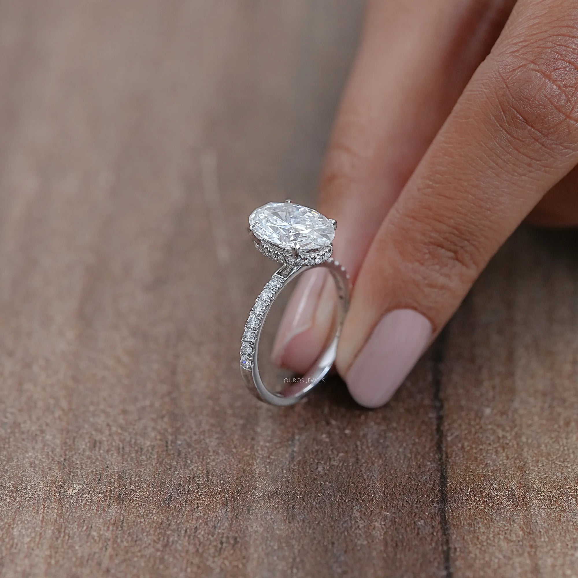 Oval Hidden Halo Diamond Engagement Ring Rings