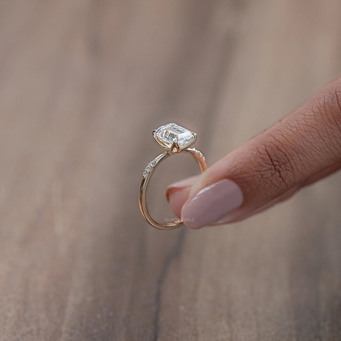 Emerald Cut Lab Grown Diamond Solitaire Accent Ring Ring