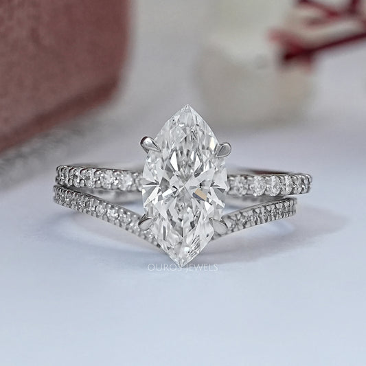 Marquise Lab Diamond Solitaire Accent Bridal Ring Set Rings