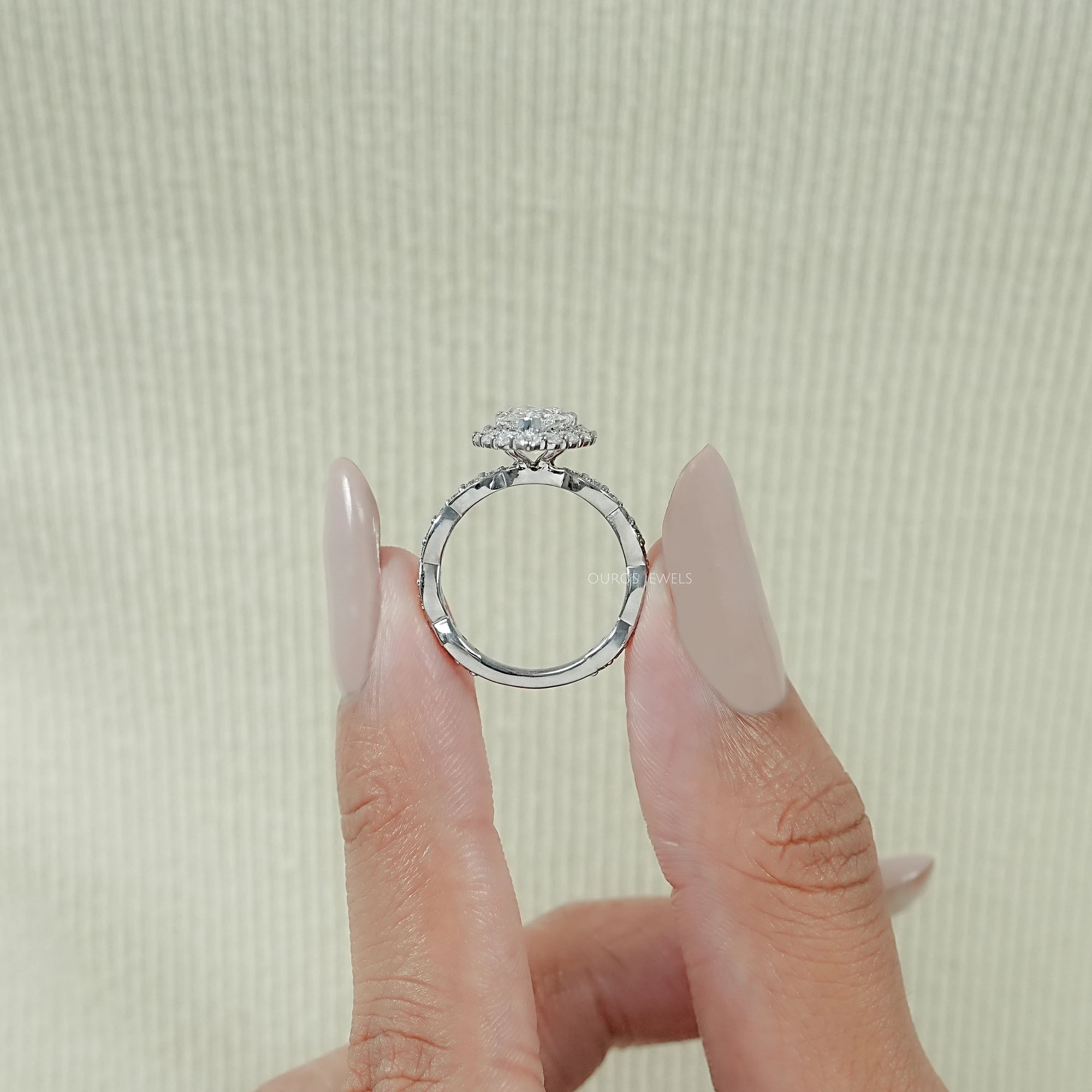 Pear Cut Accent Set Halo Engagement Ring Ring