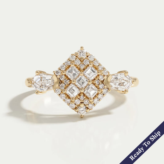 Antique Carre Cut Halo Diamond Engagement Ring Rings