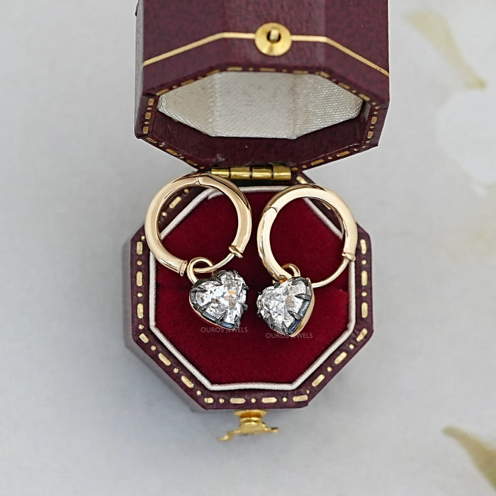 Old Mine Heart Cut Lab Diamond Dangle Earring Earring