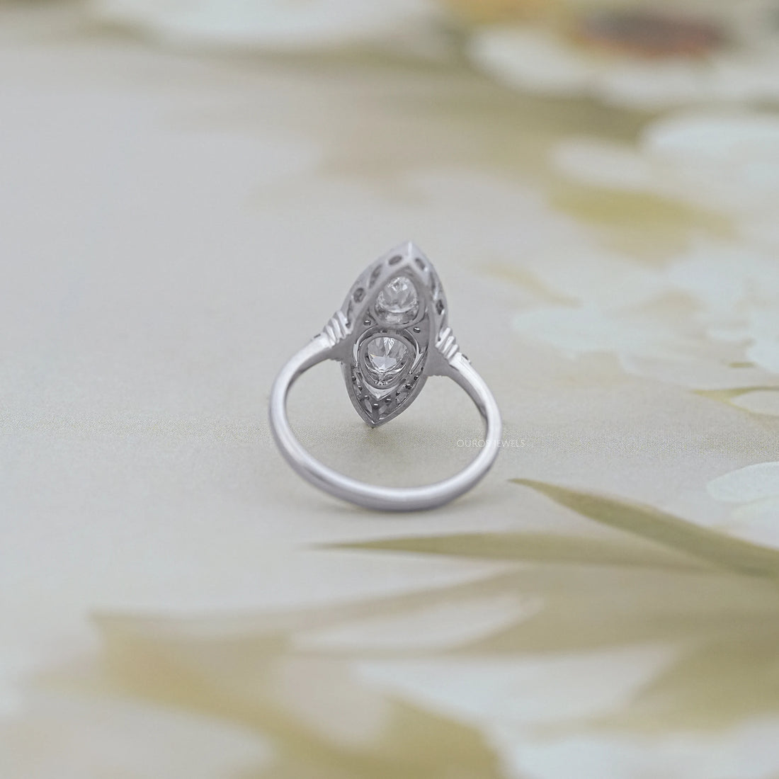 Old Mine Pear Lab Diamond Halo Navette Engagement Ring Ring