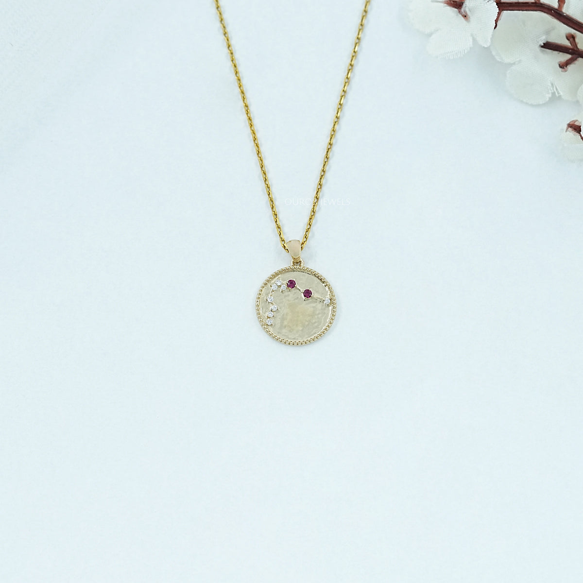 Aquarius Zodiac Ruby Gemstone Pendant