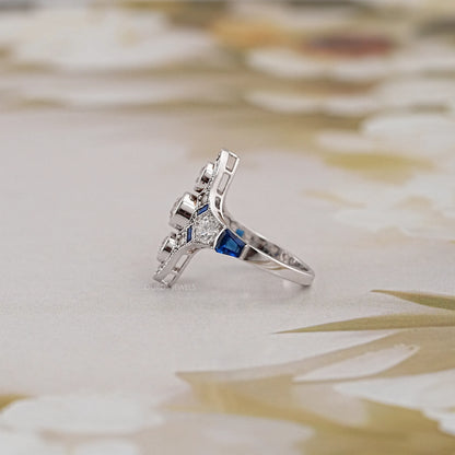 Art Deco Old European Round Cut Engagement Ring Ring