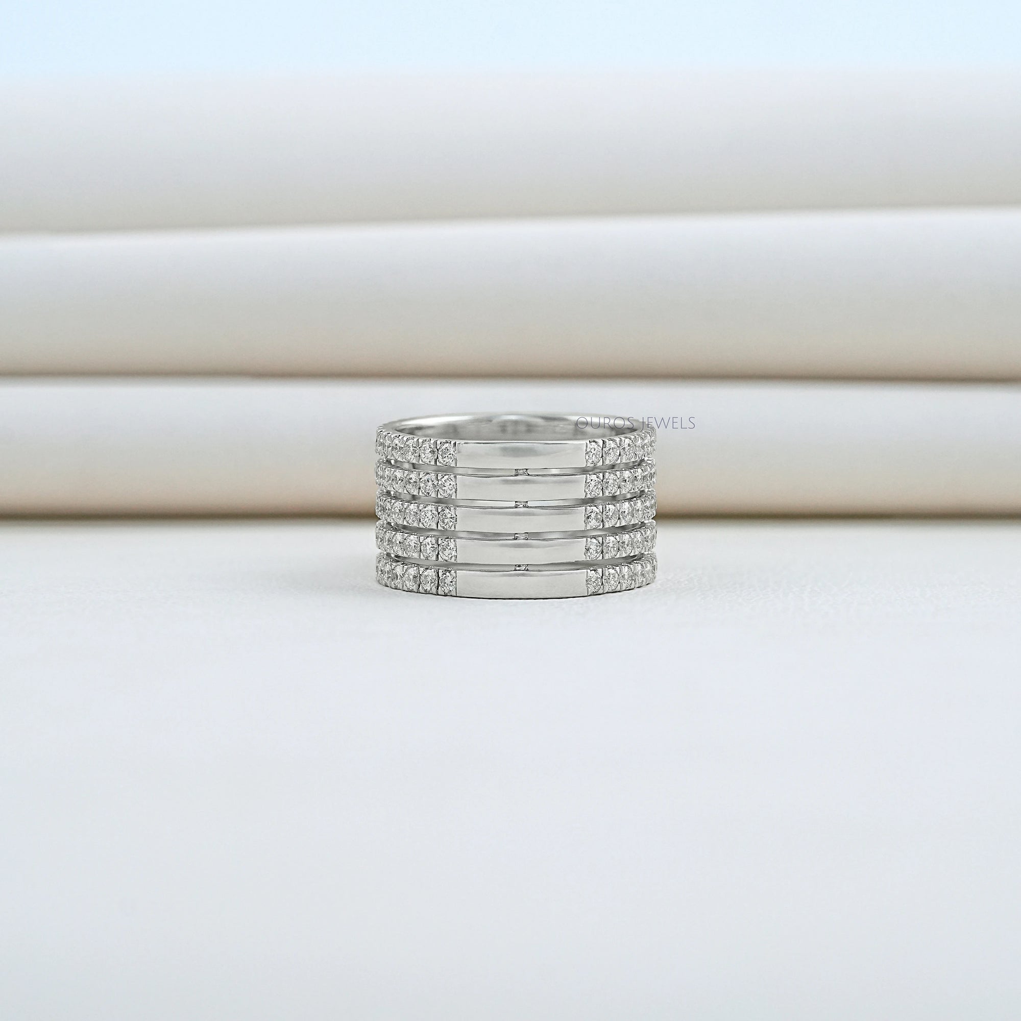 Five Row Ashoka Cut Lab Diamond Wedding Band