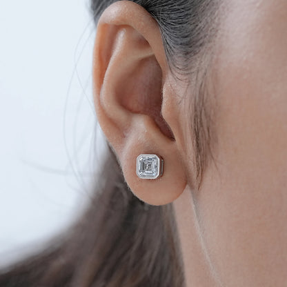 Bezel Set Asscher Lab Diamond Stud Earrings Earrings