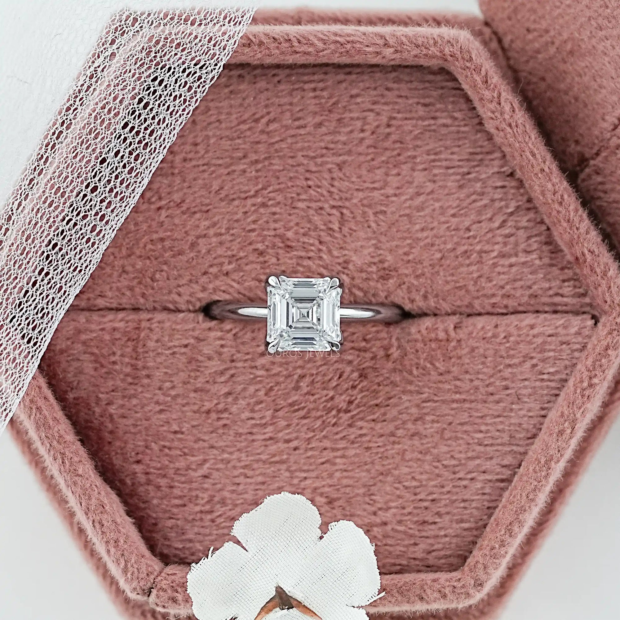 Asscher Cut Tulip Set Hidden Halo Ring Ring