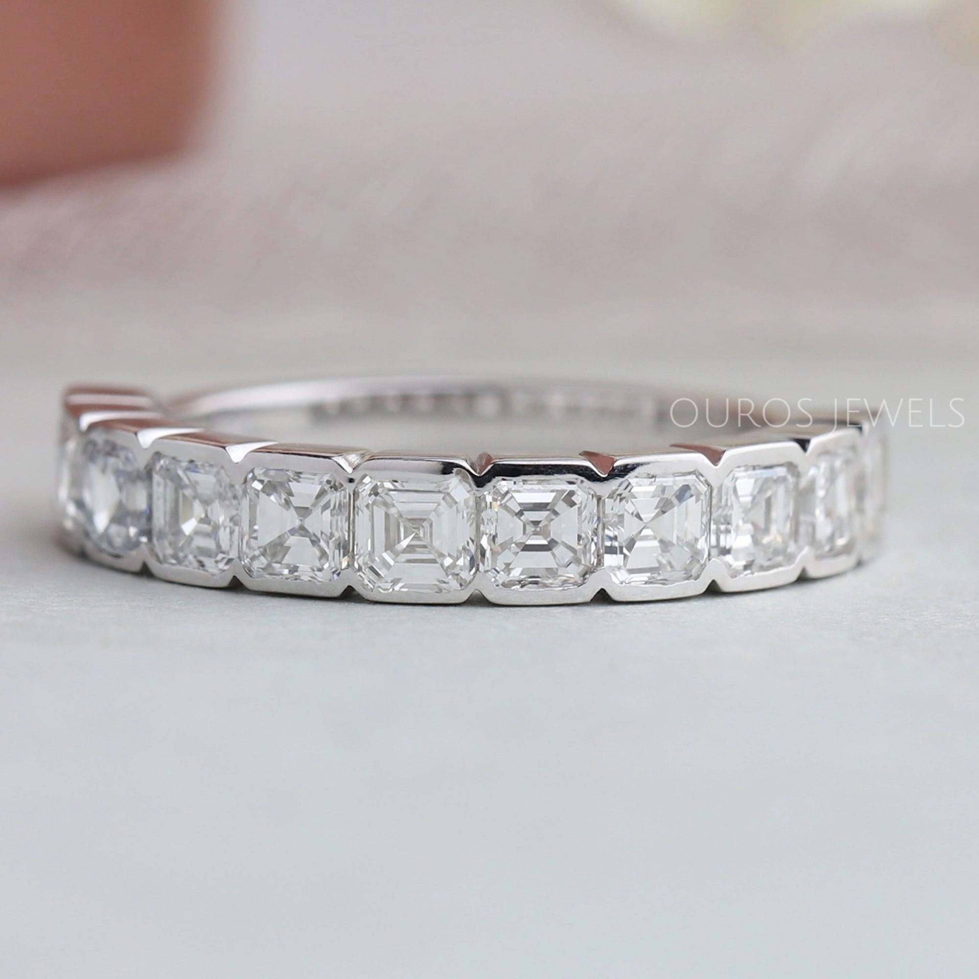 Asscher Cut Lab Diamond Half Eternity Wedding Band