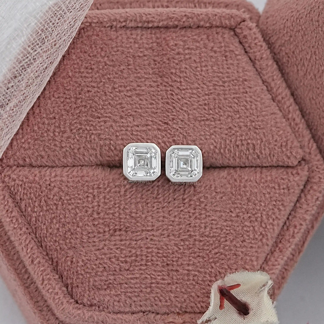 Bezel Set Asscher Lab Diamond Stud Earrings Earrings