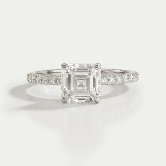 Asscher Lab Diamond Hidden Halo Accent Ring Ring