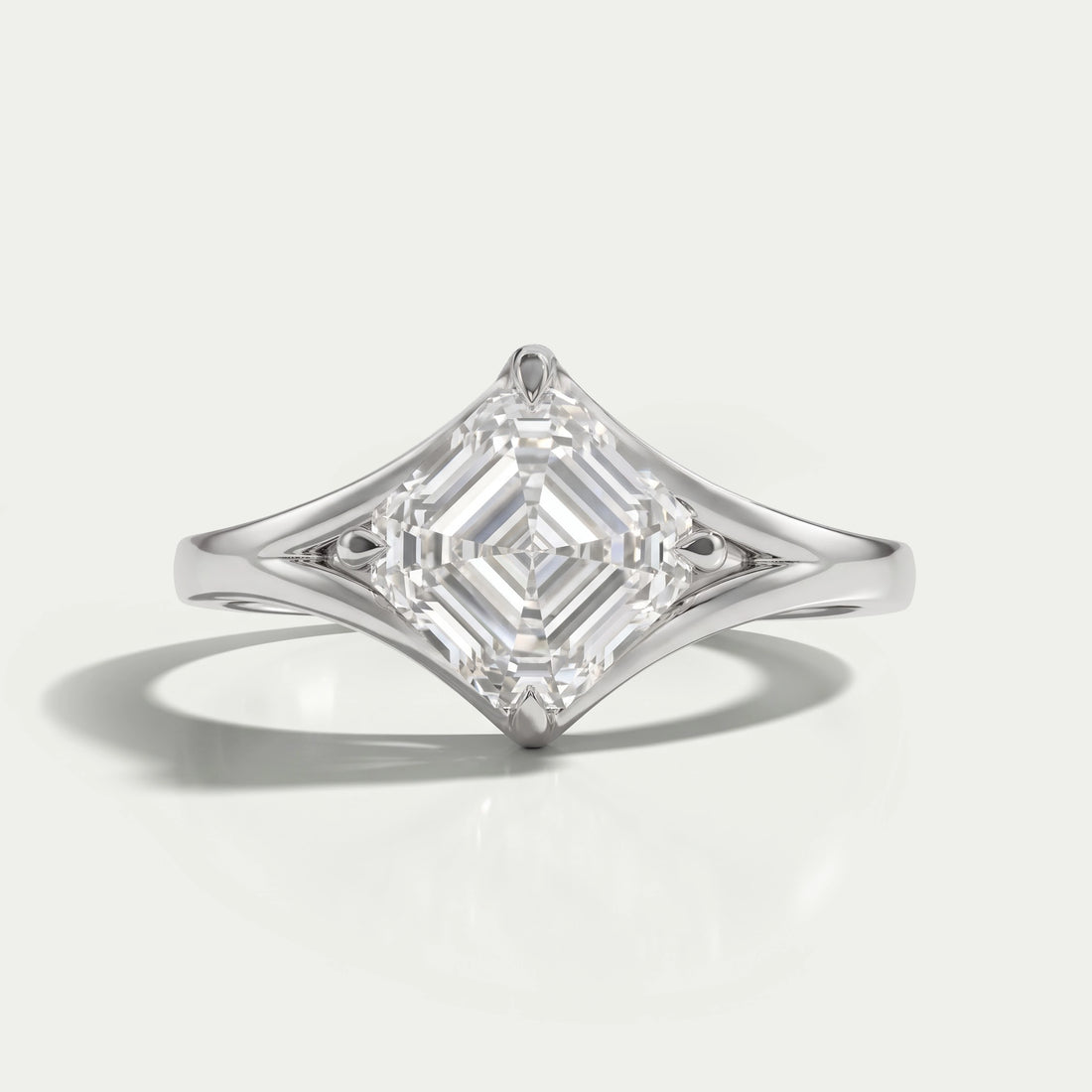 Asscher Lab Diamond Solitaire Split Shank Ring Ring