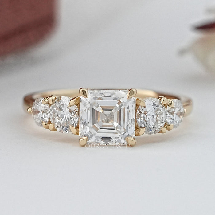 Five Stone Asscher Lab Grown Diamond Engagement Ring Rings