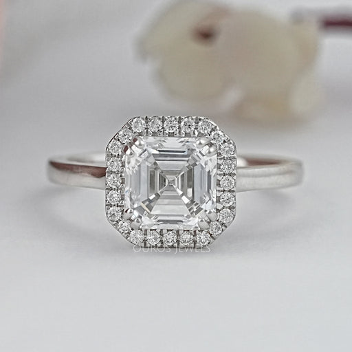 Asscher Cut Lab Diamond Halo Solitaire Engagement Ring Rings