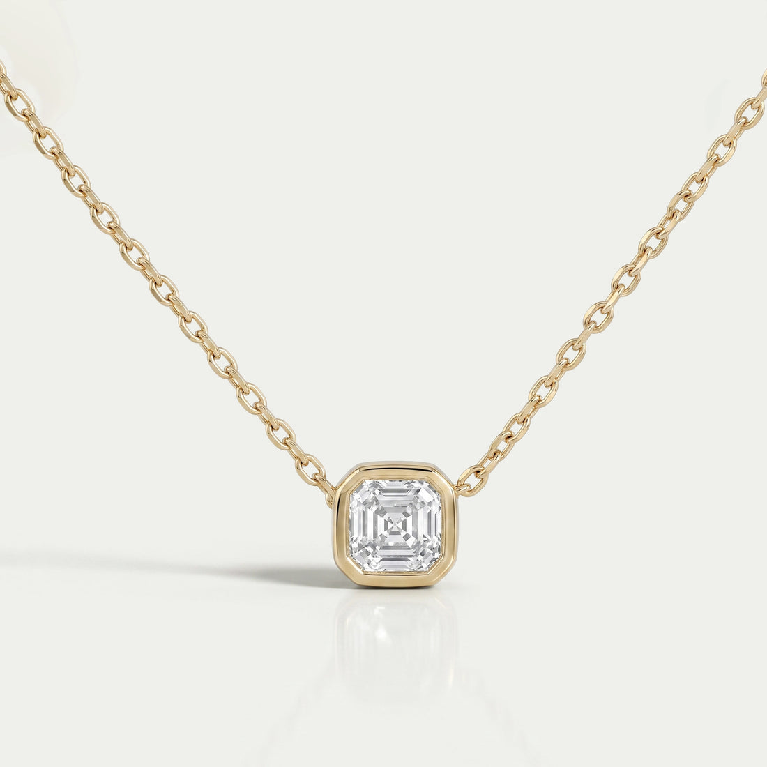 Bezel Set Asscher Cut Lab Diamond Pendant Necklaces