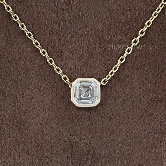Bezel Set Asscher Cut Lab Diamond Pendant Necklaces