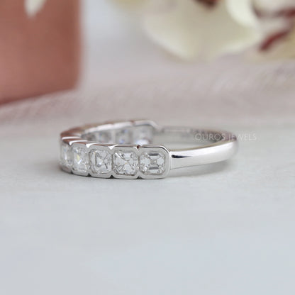 Asscher Cut Lab Diamond Half Eternity Wedding Band