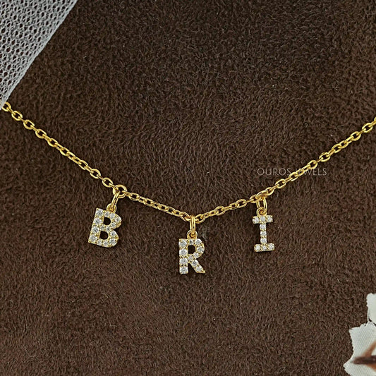BRI Letter Customize Round Lab Pendant Necklaces