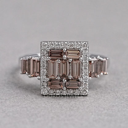 Baguette Cluster Halo Diamond Ring Rings