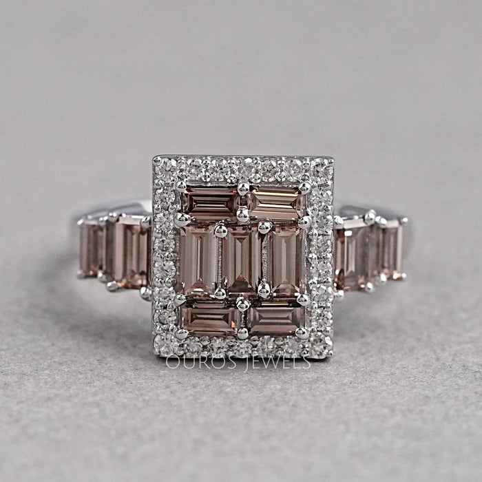 Baguette Cluster Halo Diamond Ring Rings