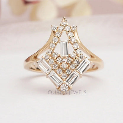 Baguette And Round Cut Lab Diamond Chevron Ring