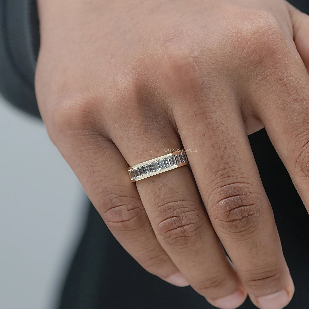 Baguette Diamond Mens Wedding Band Ring